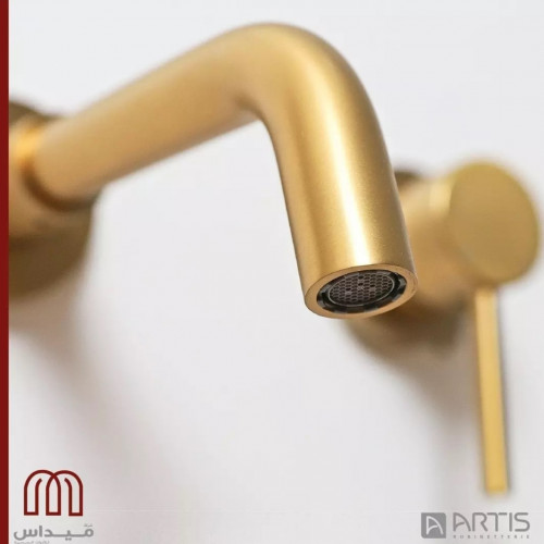Brass Wall Mounted Swivel Spout Sink Faucet Basin Mixer Taps Brushed Gold 